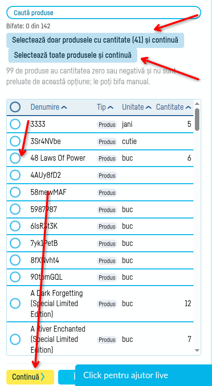 Cum adaugi un stoc inițial - pasul 3